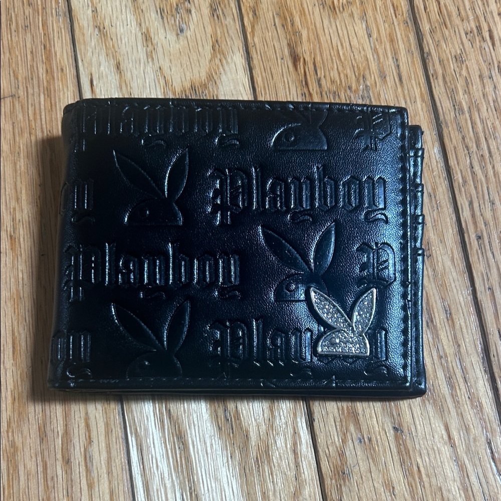 PLAYBOY Embossed Black Leather Wallet